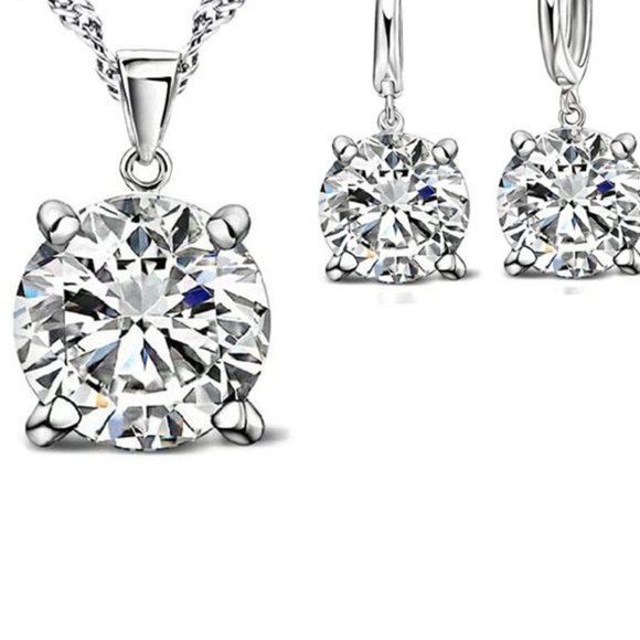 ⭐4pc Bundle Sale⭐ Round Diamond Set Pendant And Earrings w 18" Chain 925 Silver - Picture 5 of 5